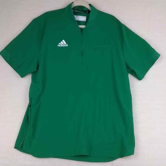 Adidas Mens Shirt Sz M Green‎ Aeroready Activewear Short Sleeve 1/4 Zip Pocket - Picture 1 of 15